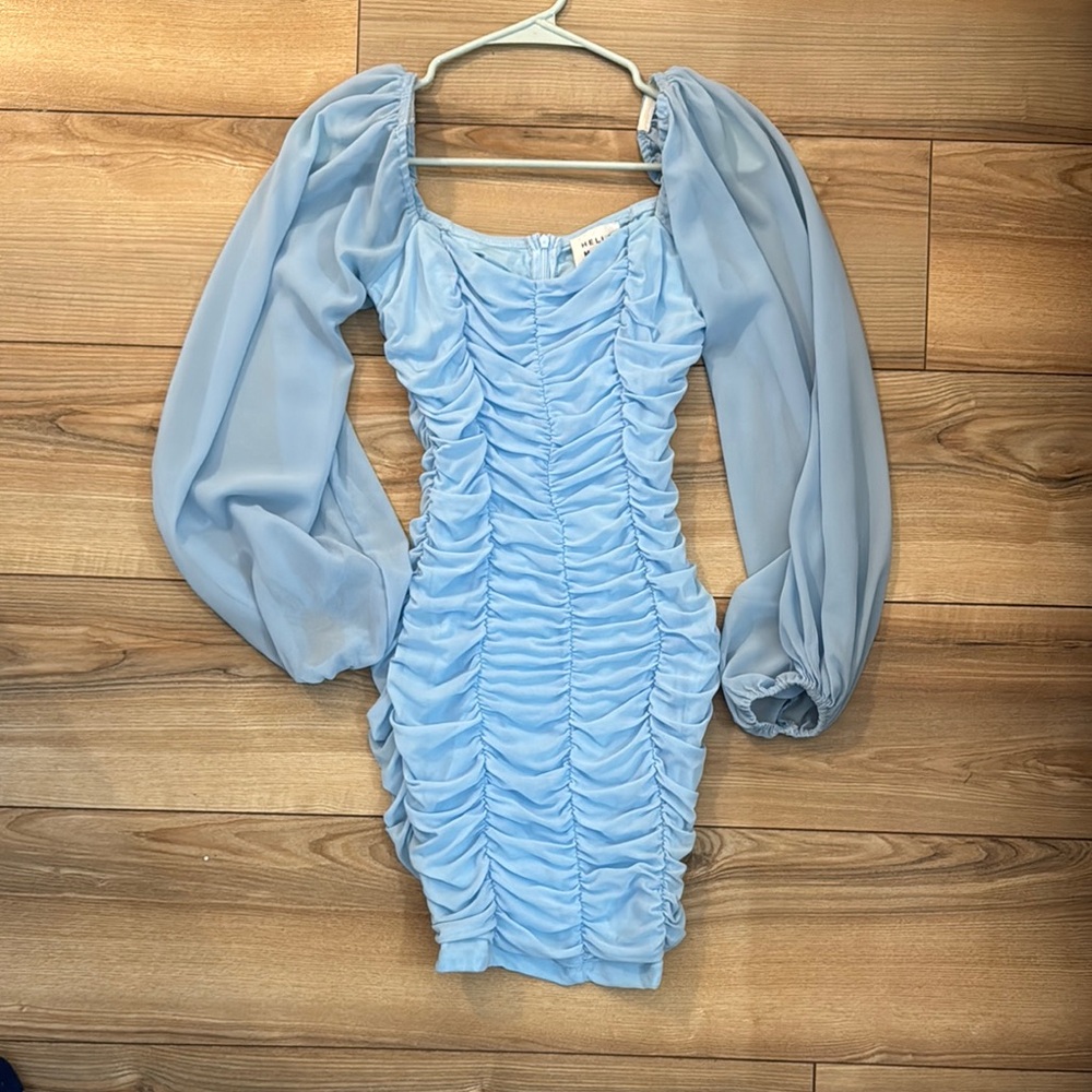 Hello Molly Blue Ruched Chiffon Baby Blue Dress